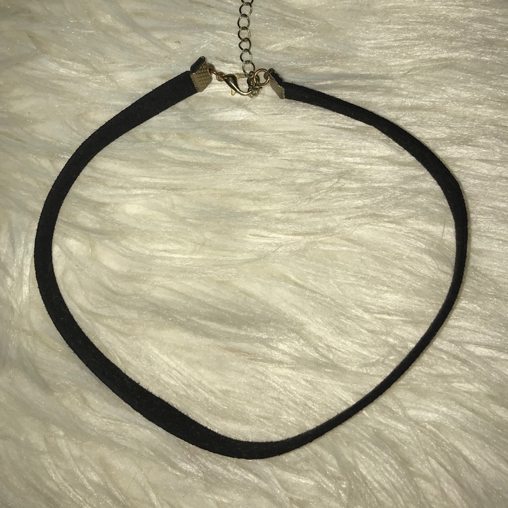 black choker necklace w/ gold chain